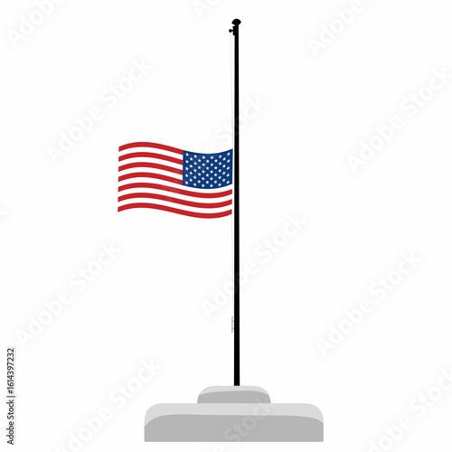 US flag at half mast on white background. a symbol of mourning and respect for a sad event such as the death of a state official
