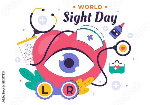 World Sight Day Vector Illustration for October 10, featuring Vision Inspection, Blindness, and Visual Impairment in a Flat Style Cartoon Background