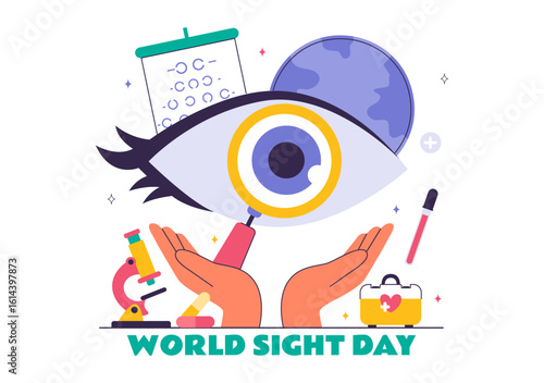 World Sight Day Vector Illustration for October 10, featuring Vision Inspection, Blindness, and Visual Impairment in a Flat Style Cartoon Background