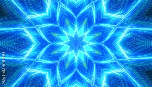 Abstract, vibrant blue kaleidoscope pattern