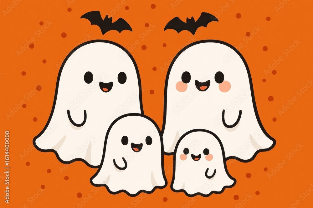 Obraz premium Cute ghosts celebrate Halloween together.