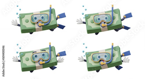 Cartoon money stack diving underwater