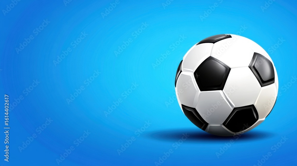 Naklejka premium Classic Soccer Ball on Blue Background with Soft Shadow Effect