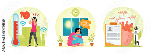 Highs Stress Level, Sleep Disorders, Hypertension, Cardiovascular. Stressful life concept.