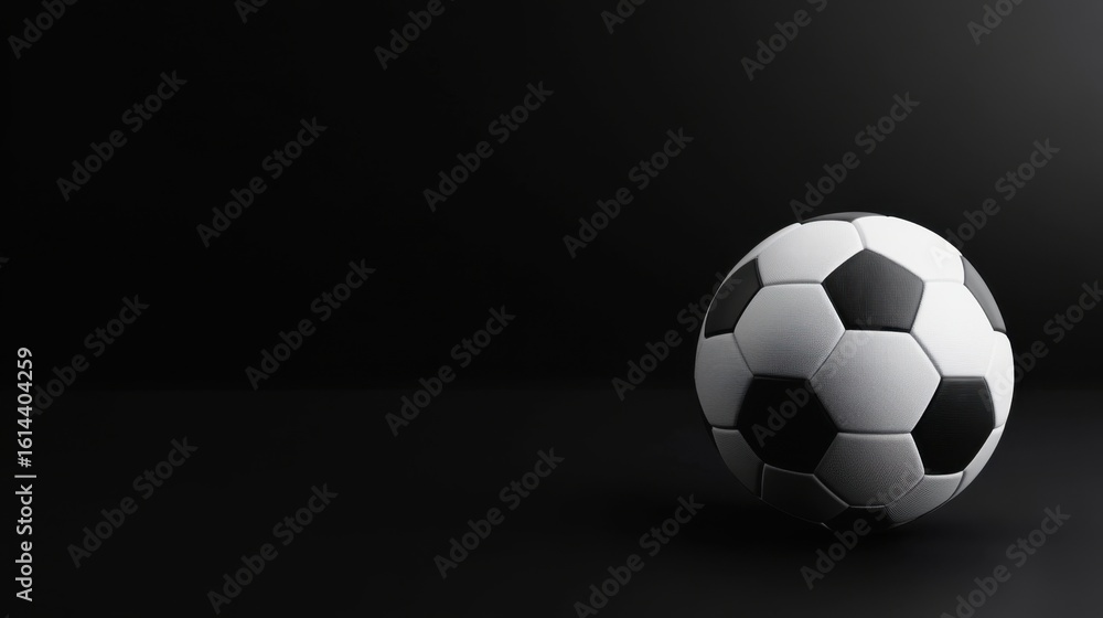 Naklejka premium Classic Soccer Ball on Black Surface with Minimalist Background