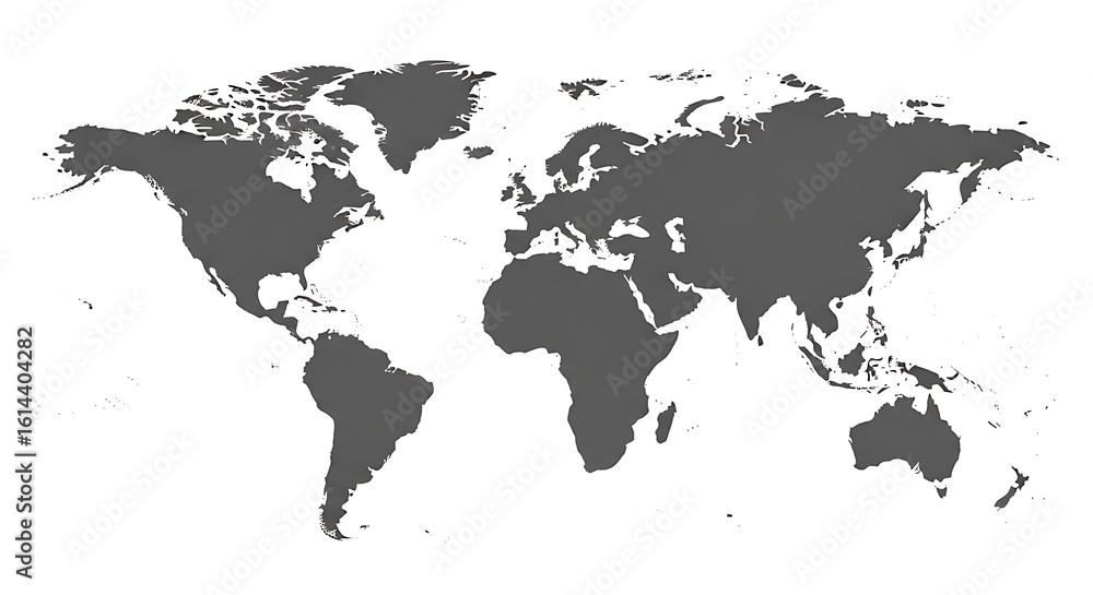 Obraz premium Simple grayscale world map, showing continents and countries.