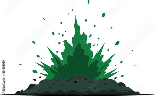 Green explosion burst with debris