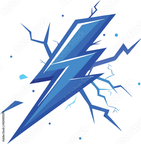 Dynamic blue lightning bolt with cracked energy effect