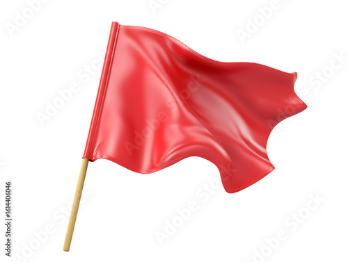 Waving red flag on a pole isolated on transparent background