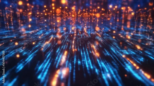 Wallpaper Mural Abstract data stream with glowing blue and orange particles background, and futuristic technology. Torontodigital.ca