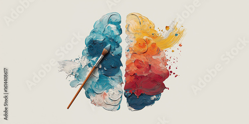 Painting of a creative brain and a brush