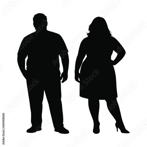 Plus Size Couple Silhouette, Body Positivity and Diversity Illustration