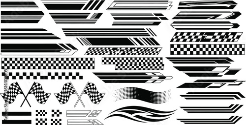 Collection of black and white racing stripes and checkered flags designs