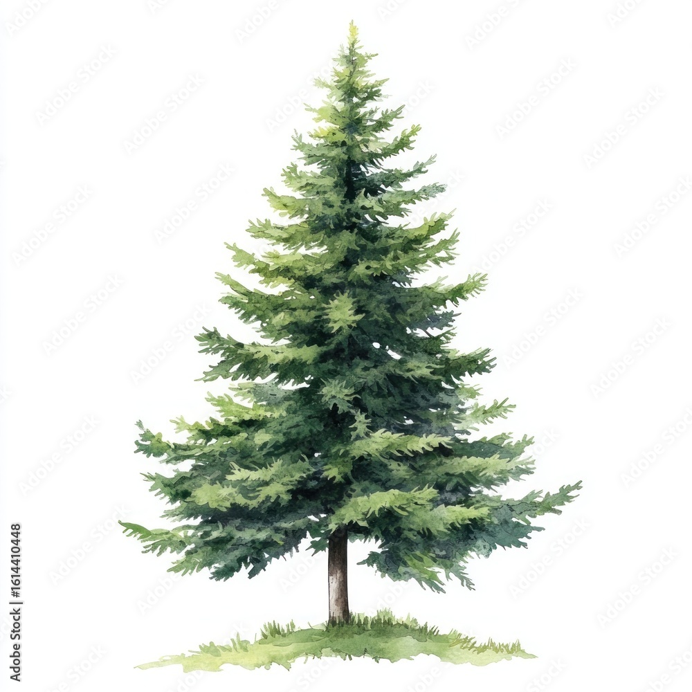 Fototapeta premium Green Spruce tree illustration watercolor art.