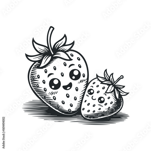 Cute hand drawn vector illustration of smiling strawberries