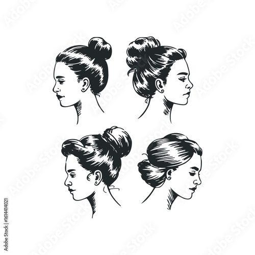 Elegant hand drawn hairstyles in four unique styles for any occasion