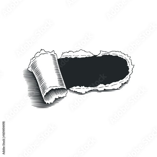 Hand drawn vector illustration of rolled paper revealing black space