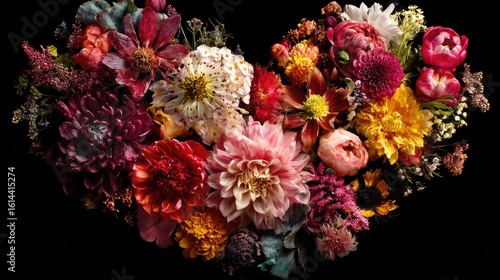 Wallpaper Mural Vibrant Floral Heart Arrangement with Diverse Blossoms, Captivating Colors and Textures for Romantic or Decorative Themes Torontodigital.ca