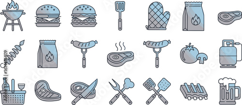 Barbecue Icons. Editable Stroke. Set of thin line icons symbol collection.