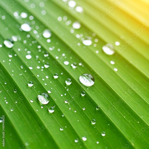 Close-up of a banana leaf with water droplets