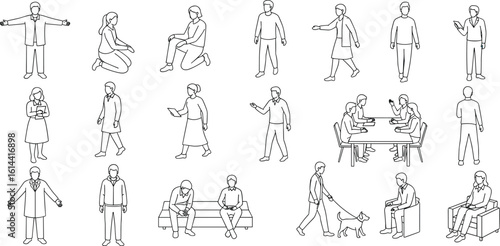CAD Drawings. Set people outlines isolated on white background.