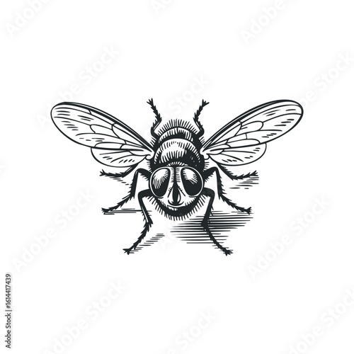 Intricate hand drawn vector illustration of a fly