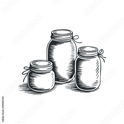 Hand drawn vector illustration of jars with tied lids