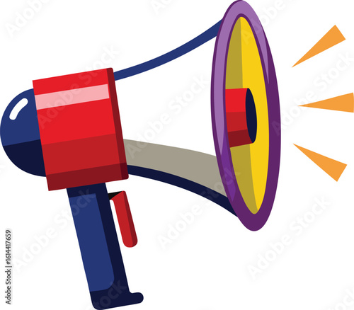 Cartoon megaphone announcing with sound waves