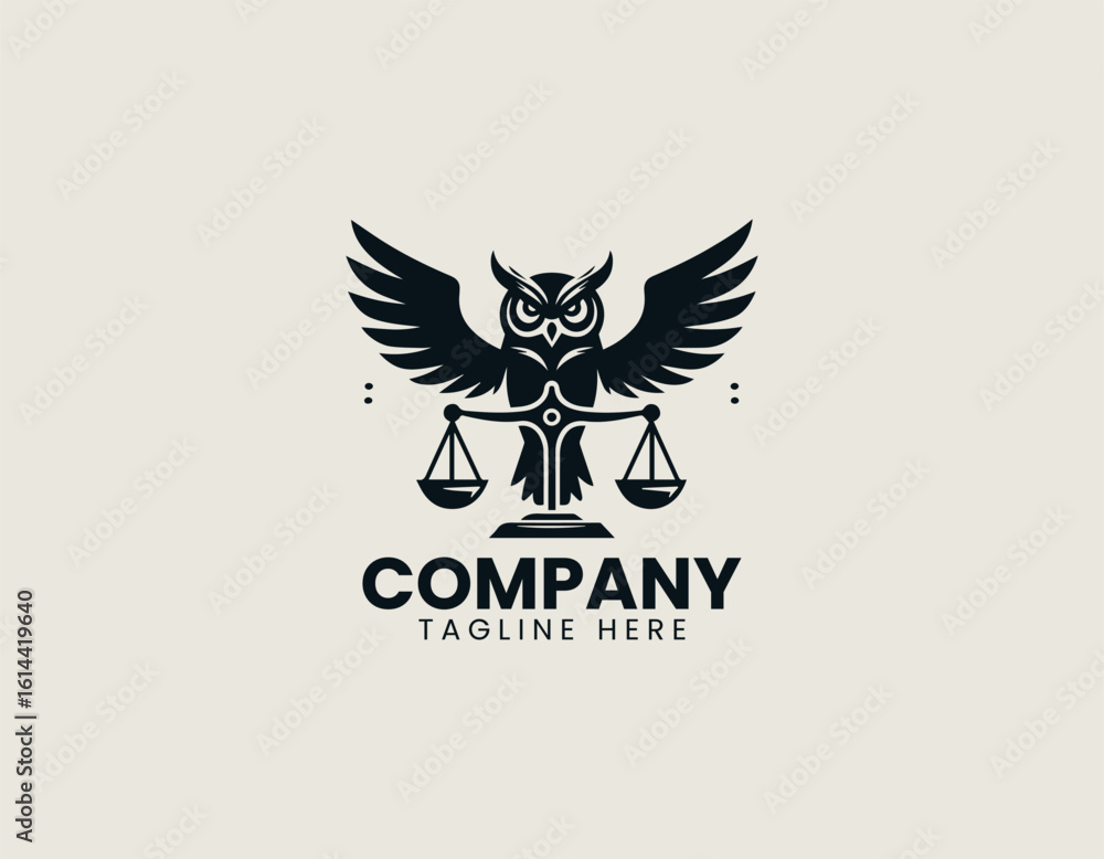 Majestic golden owl with outstretched wings holding scales of justice on a dark background. Legal concept Majestic golden owl with outstretched wings holding scales of justice on a dark background. Legal concept