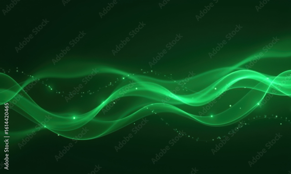 Fototapeta premium Abstract Green Waves and Particles