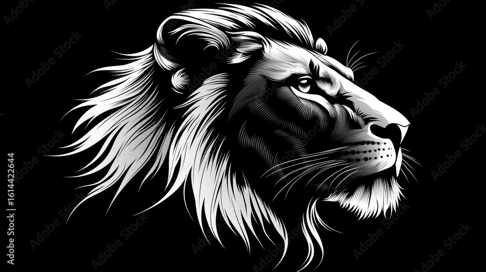 Fototapeta premium Black and white lion head profile (1)