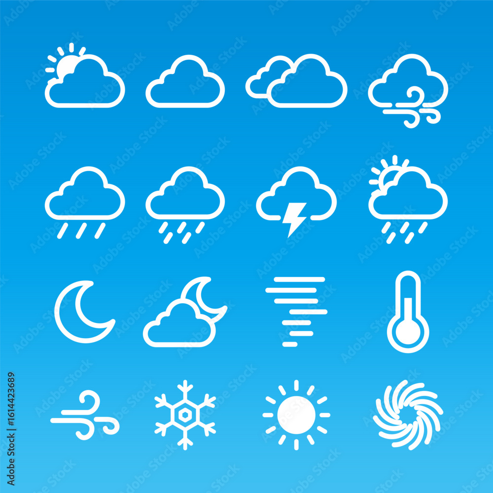 Obraz premium Weather icon set includes sun, cloud, snow, rain