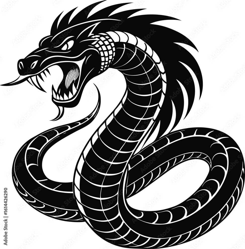 Fototapeta premium Realistic coiled snake transparent vector for tattoo art