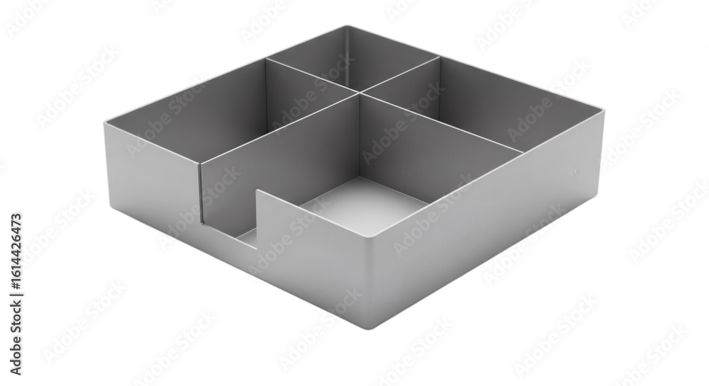 Naklejka premium Silver metal desk organizer with four compartments isolated on transparent background
