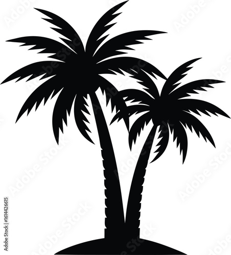 Palm tree double trunks vector silhouette  
