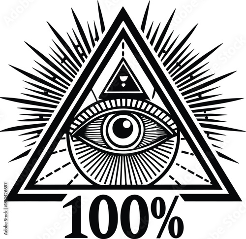 Mystical all-seeing eye vector or illuminati symbolic of triangle with single eye