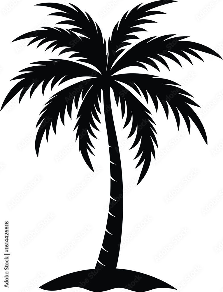 Obraz premium Palm tree tall profile view curved vector silhouette 