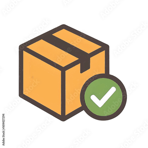 delivery box icon with green checkmark,completed shipping, delivery 
