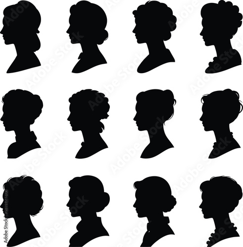 Diverse female profile silhouettes woman head