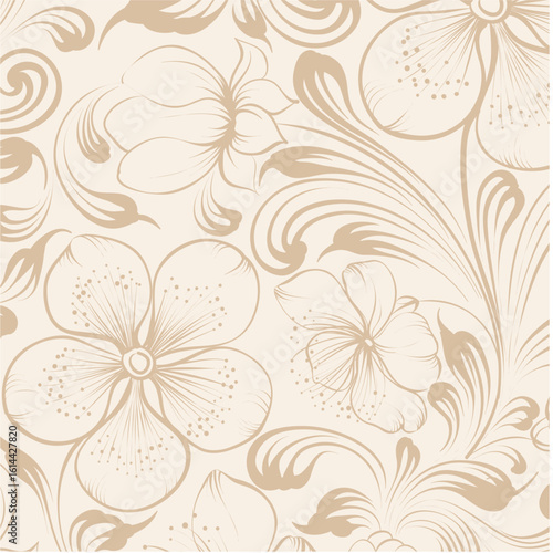 Floral seamless pattern. Blooming sakura on white background