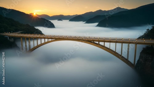 Wallpaper Mural Majestic bridge piercing through ethereal sea of fog during sunrise, connecting mountainous terrains Torontodigital.ca