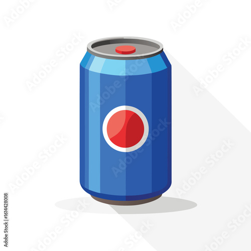 Isolated Blue Soda Can Illustration with Red and White Logo Design