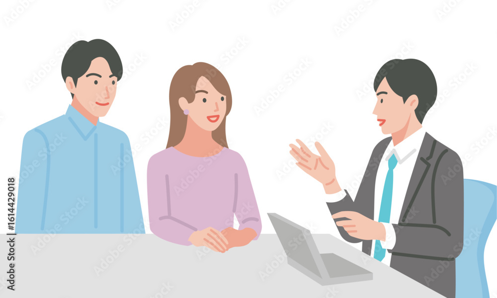 Fototapeta premium ファイナンシャルプランナーに相談する若い夫婦