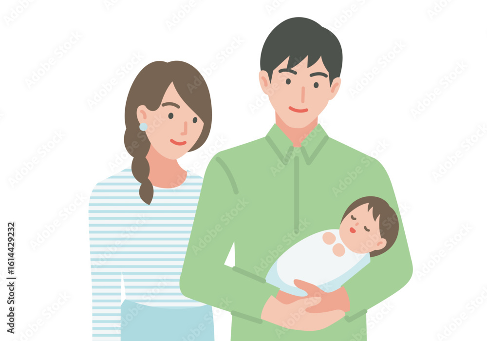 赤ちゃんを抱っこする若い夫婦 赤ちゃんを抱っこする若い夫婦