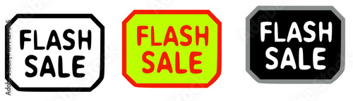Three different colored "Flash Sale" badges with varying border and text styles.