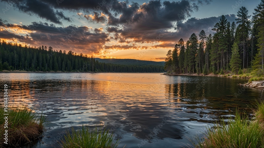 Fototapeta premium sunset over the lake