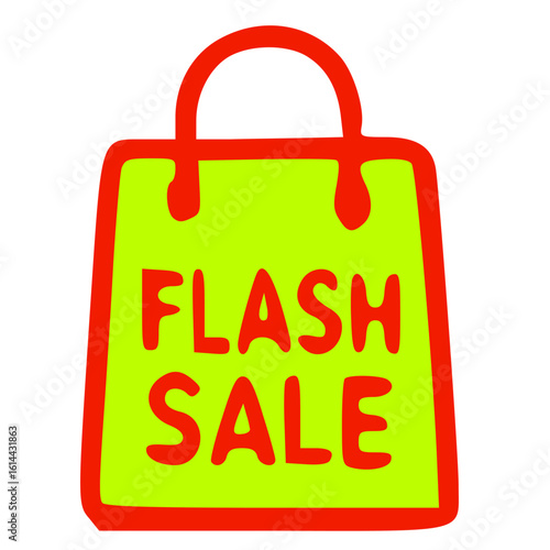 A bright green shopping bag announces a limited-time flash sale.