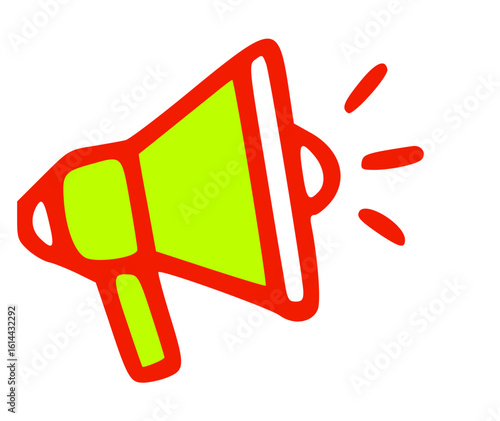 A stylized, brightly colored drawing of a megaphone with sound waves emanating from its horn.
