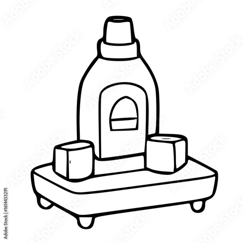 Vector doodle of household detergent and soap bottles for cleaning and laundry use