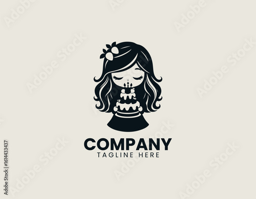 Charming cartoon girl with long wavy hair peacefully holding a delightful frosted cake with berries. Celebration concept